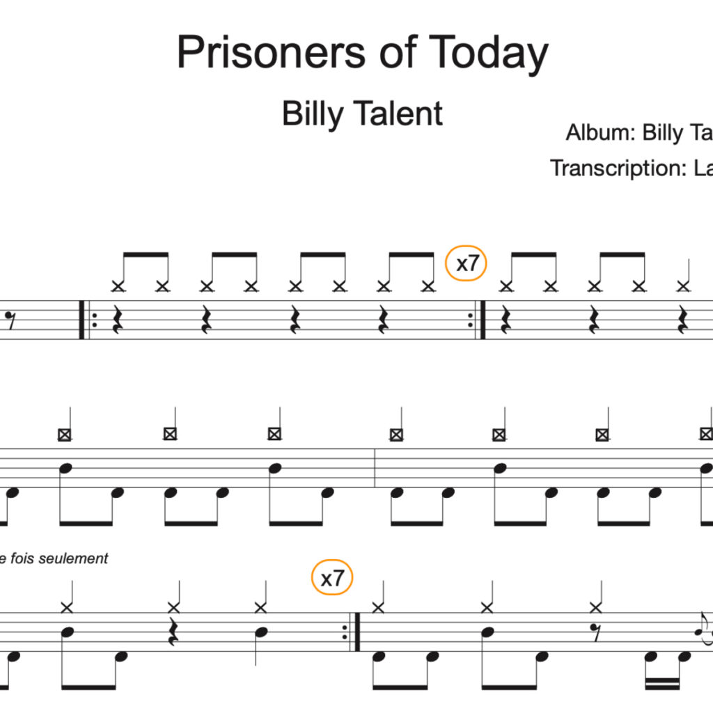 Image Produit – Prisoners of Today – Billy Talent – partition batterie