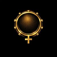 Emblème doré représentant le pack de partitions Artistes Féminines à la batterie