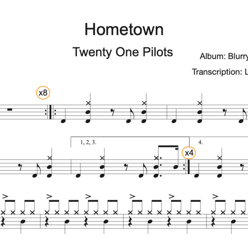 Image Produit - Hometown - Twenty One Pilots - Partition - Batterie