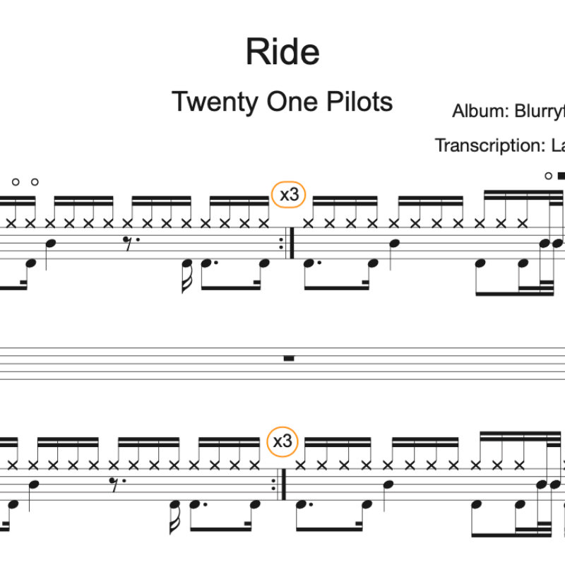 Image Produit - Ride - Twenty One Pilots - Partition - Batterie