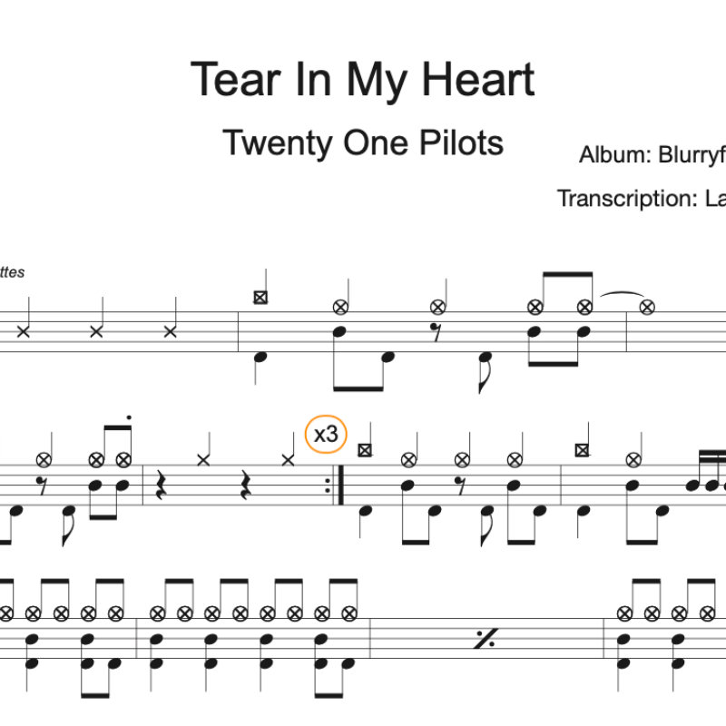 Image Produit - Tear In My Heart - Twenty One Pilots - Partition - Batterie